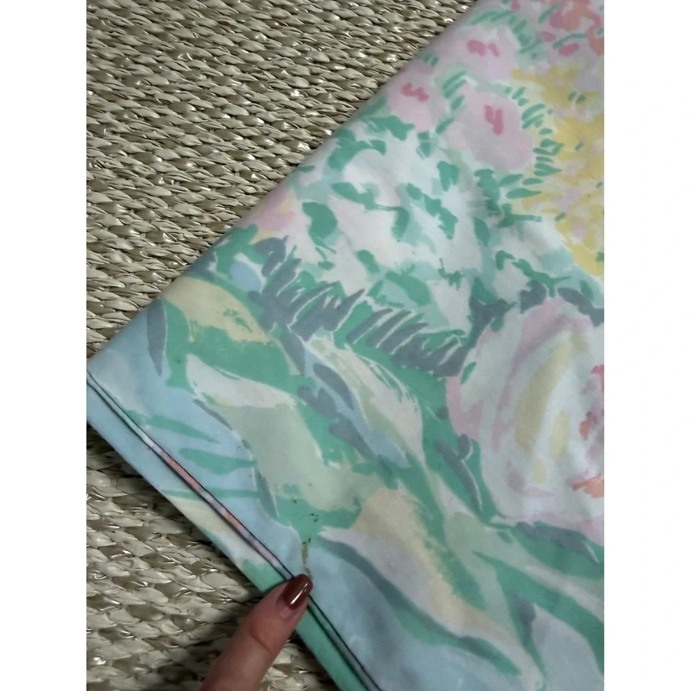 Atelier Martex King Pillowcase Set Floral Watercolor Lace Trim Vintage Monet